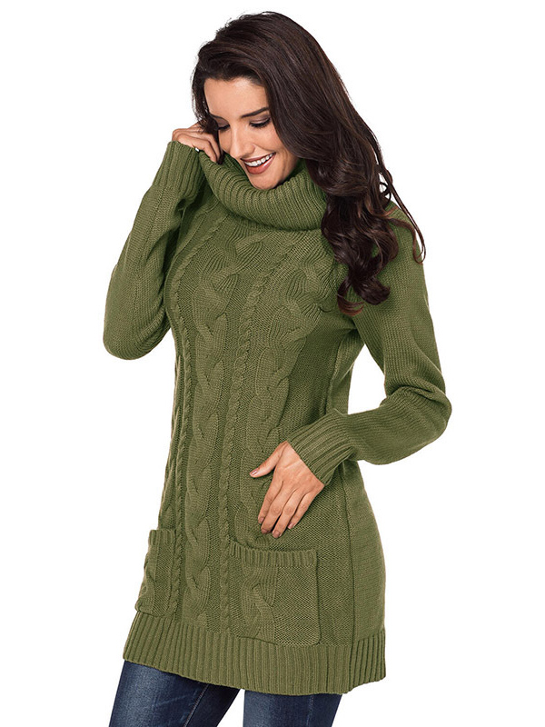 Green Roll Neck Chunky Knitted Dress