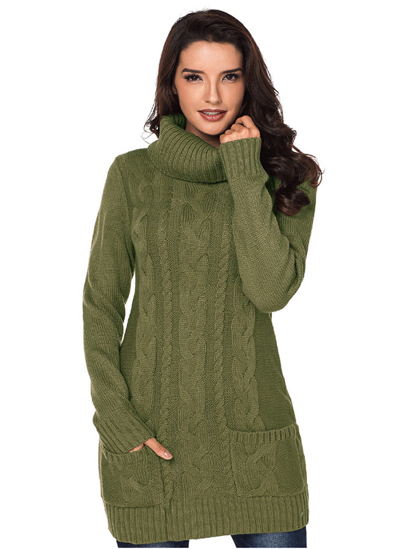 Green Roll Neck Chunky Knitted Dress