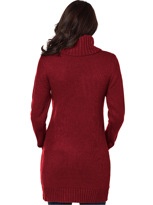 Burgundy Roll Neck Chunky Knitted Dress