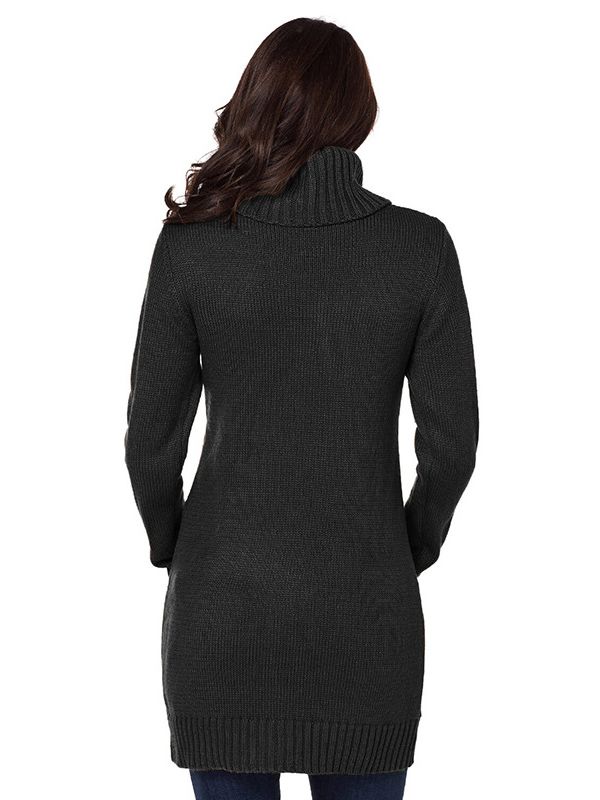 Black Roll Neck Chunky Knitted Dress