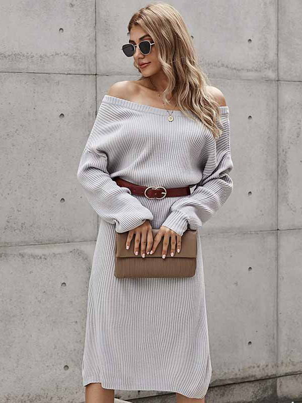 Grey V-back Knitted Dress