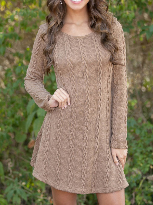 Brown Knitted Skater Dress