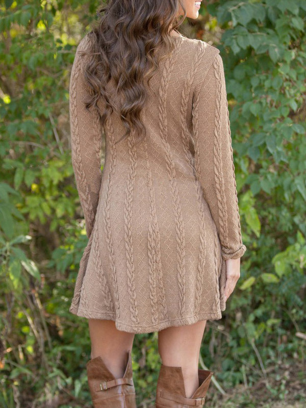 Brown Knitted Skater Dress