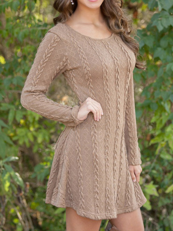 Brown Knitted Skater Dress