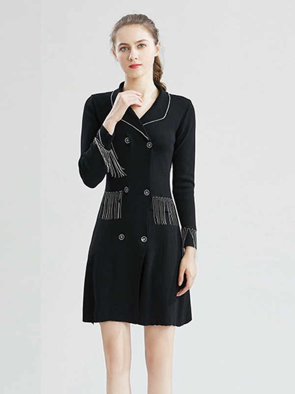 Black Knit Suit Blazer Dress