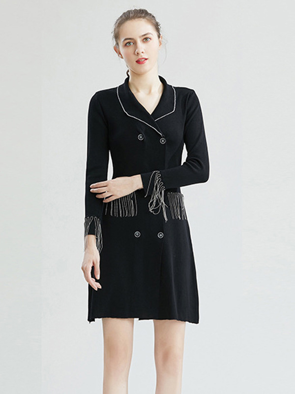 Black Knit Suit Blazer Dress