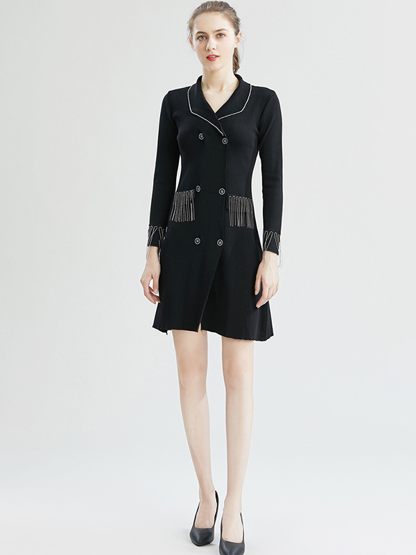 Black Knit Suit Blazer Dress