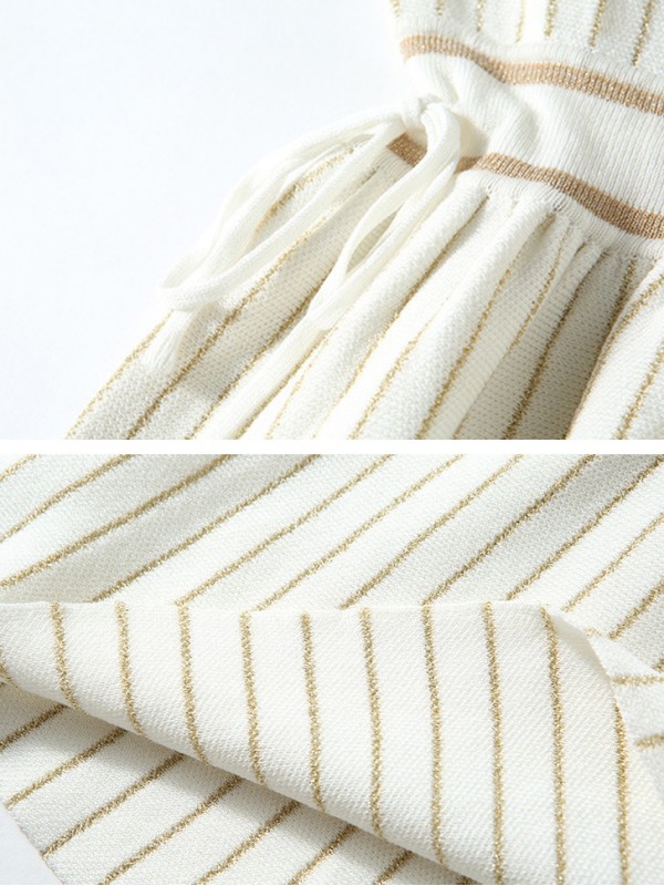 Beige Stripes Short Sleeves Knit Dress