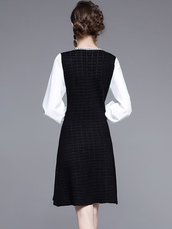 Black Color Block Check Knit Dress