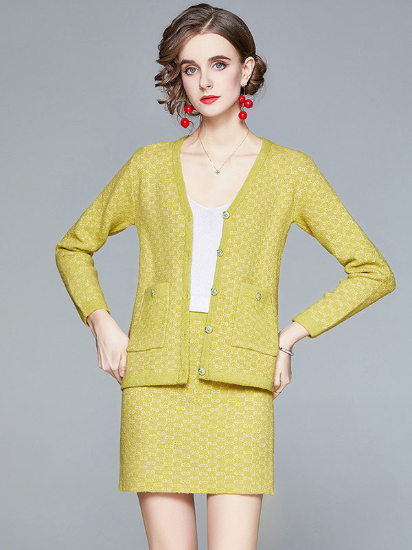 Green Knit Cardigan with Pencil Skirt