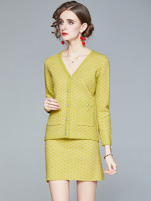 Green Knit Cardigan with Pencil Skirt