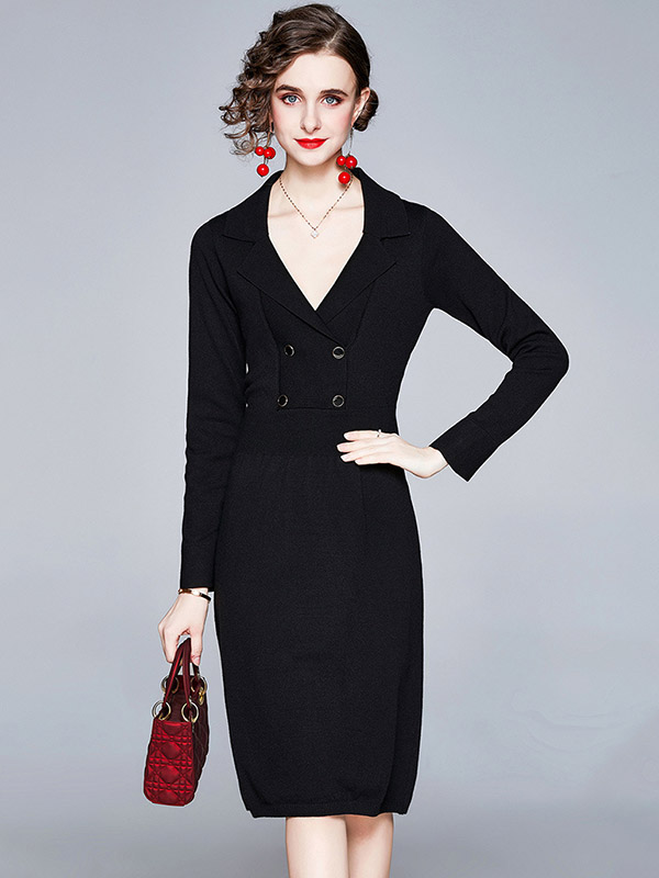 Black Lapel Tailored Blazer Knit Dress