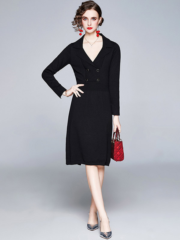 Black Lapel Tailored Blazer Knit Dress