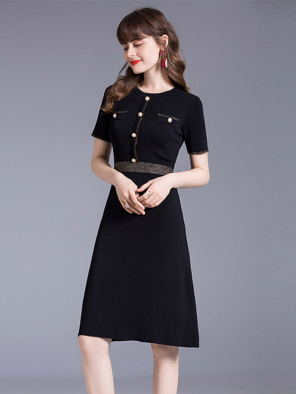 Black Gold Edge A-line Knit Dress