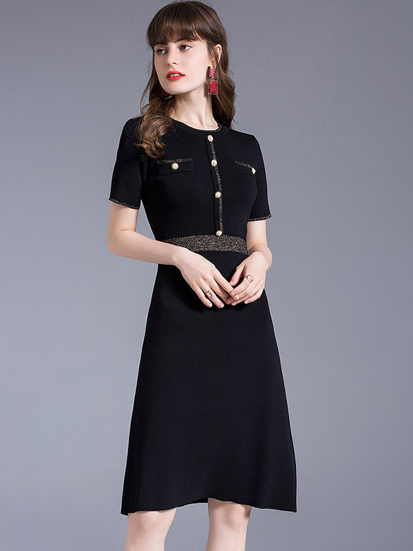 Black Gold Edge A-line Knit Dress