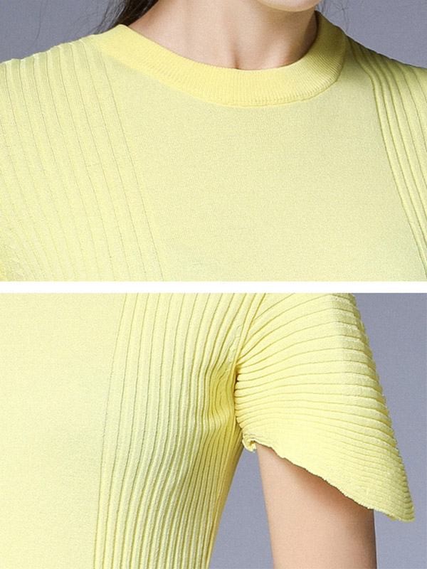 Yellow Knit Mermaid Dress in Ruffle Detail