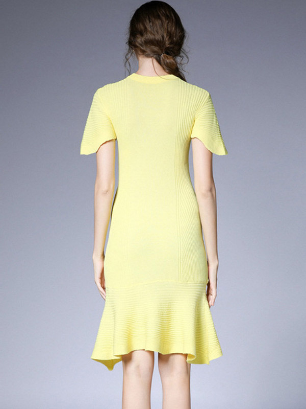 Yellow Knit Mermaid Dress in Ruffle Detail