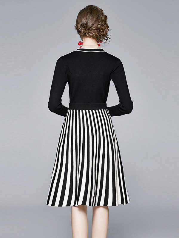 Black Striped Knit Top & Skirt