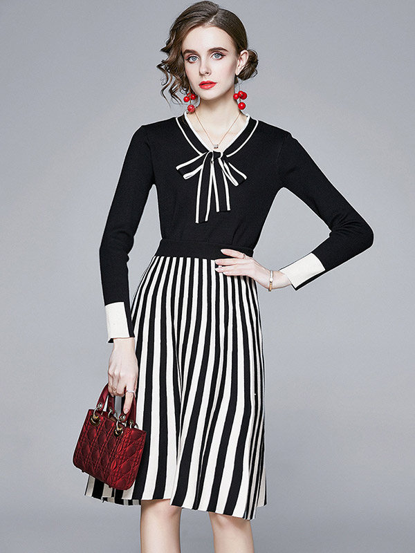 Black Striped Knit Top & Skirt