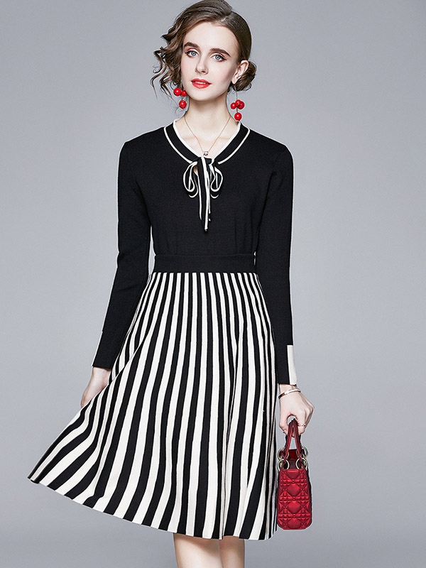 Black Striped Knit Top & Skirt