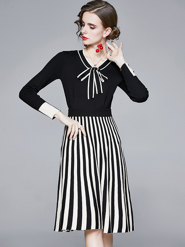 Black Striped Knit Top & Skirt