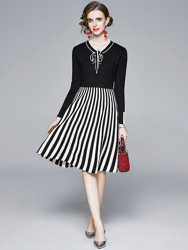 Black Striped Knit Top & Skirt