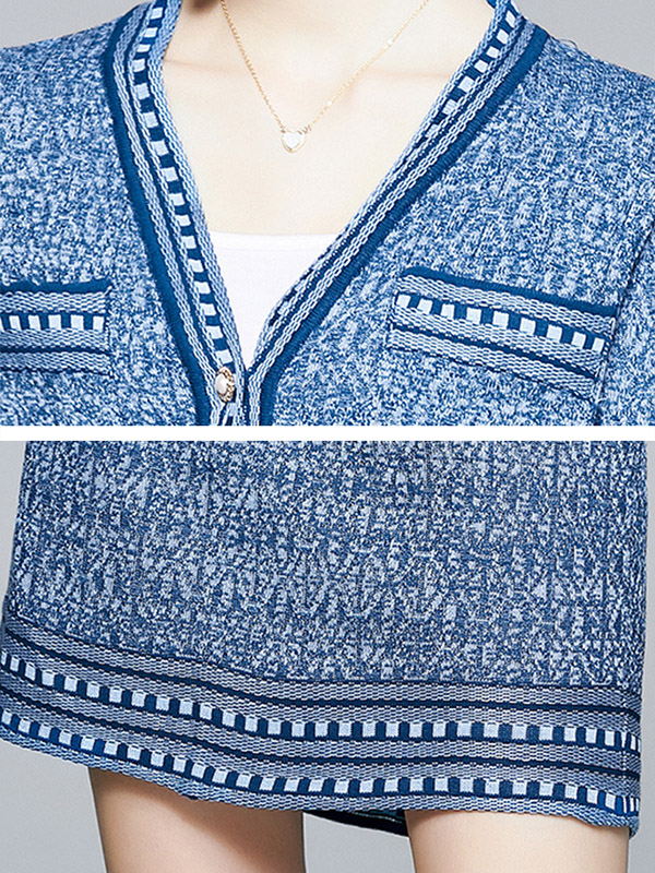 Blue Check Print Cardigan and Skirt