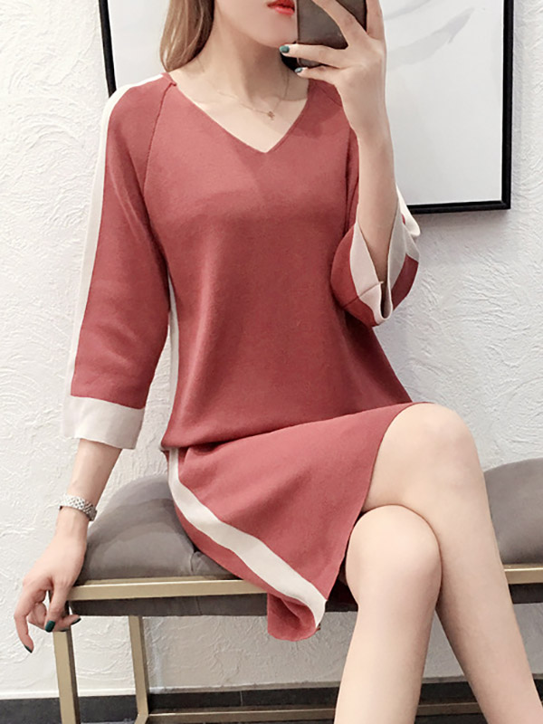 Red Color Block Knit Shift Dress