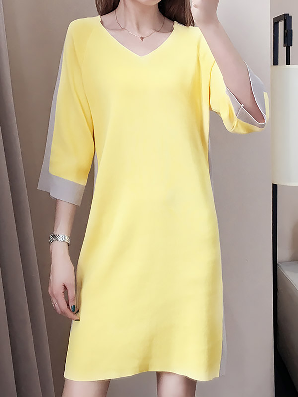 Yellow Color Block Knit Shift Dress