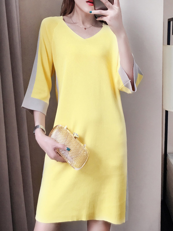 Yellow Color Block Knit Shift Dress