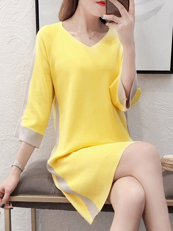 Yellow Color Block Knit Shift Dress