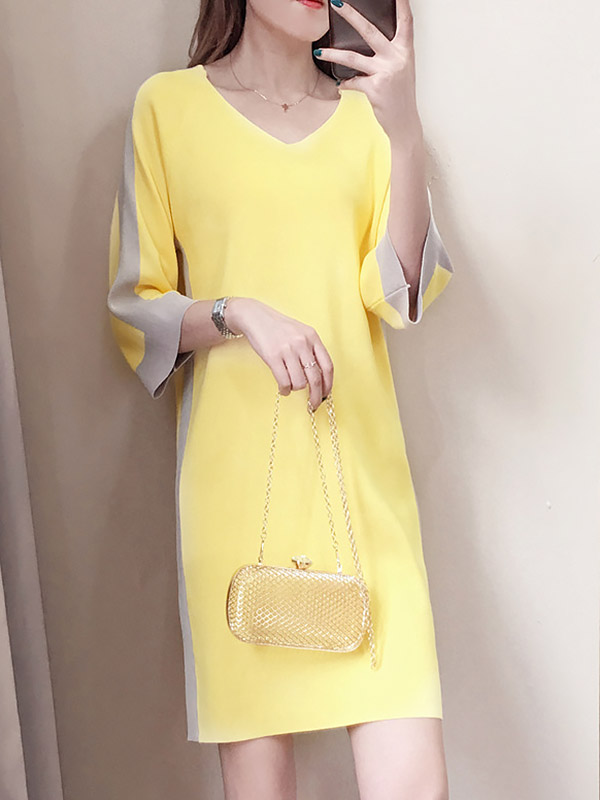 Yellow Color Block Knit Shift Dress