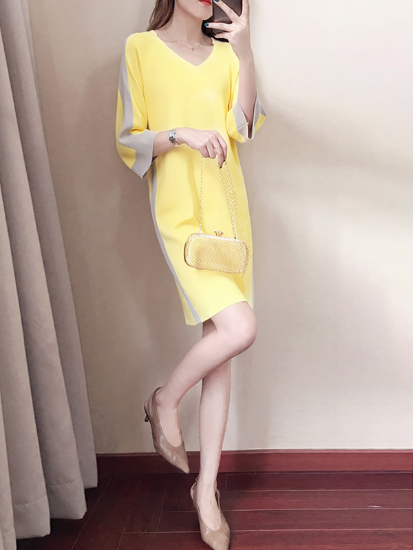 Yellow Color Block Knit Shift Dress