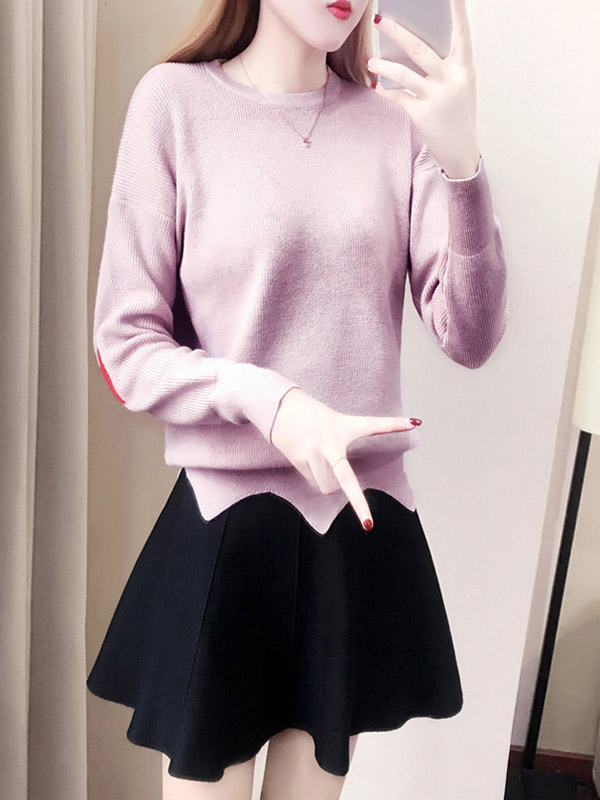 Pink Notch Hem Knit Top with Black Skirt