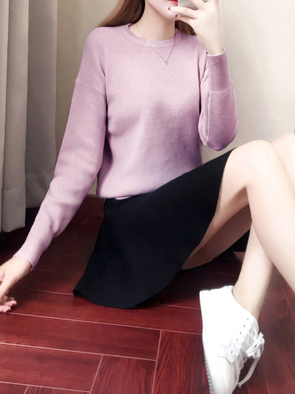 Pink Notch Hem Knit Top with Black Skirt