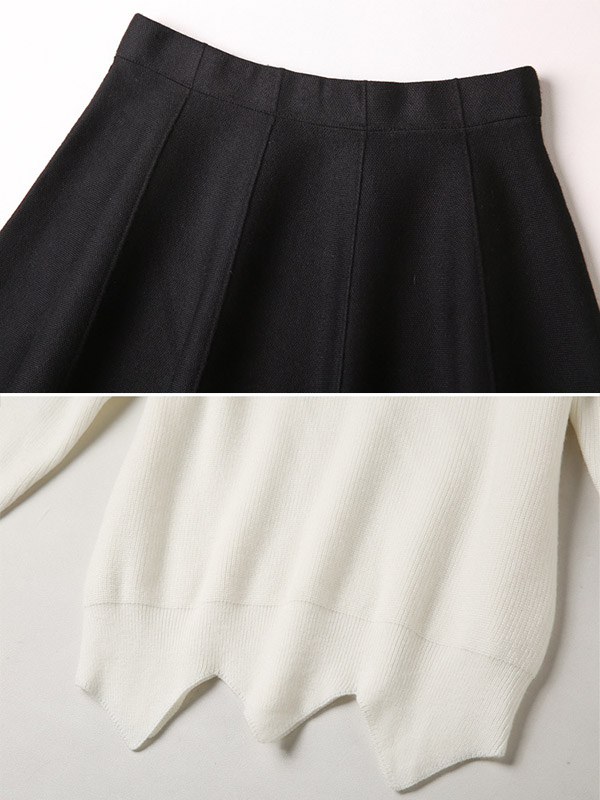 White Notch Hem Knit Top with Black Skirt