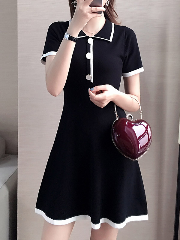 Black Color Block Polo Knit Dress