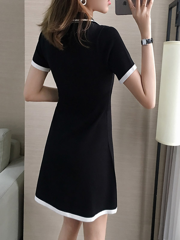 Black Color Block Polo Knit Dress