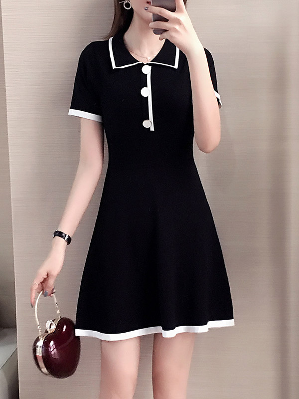 Black Color Block Polo Knit Dress