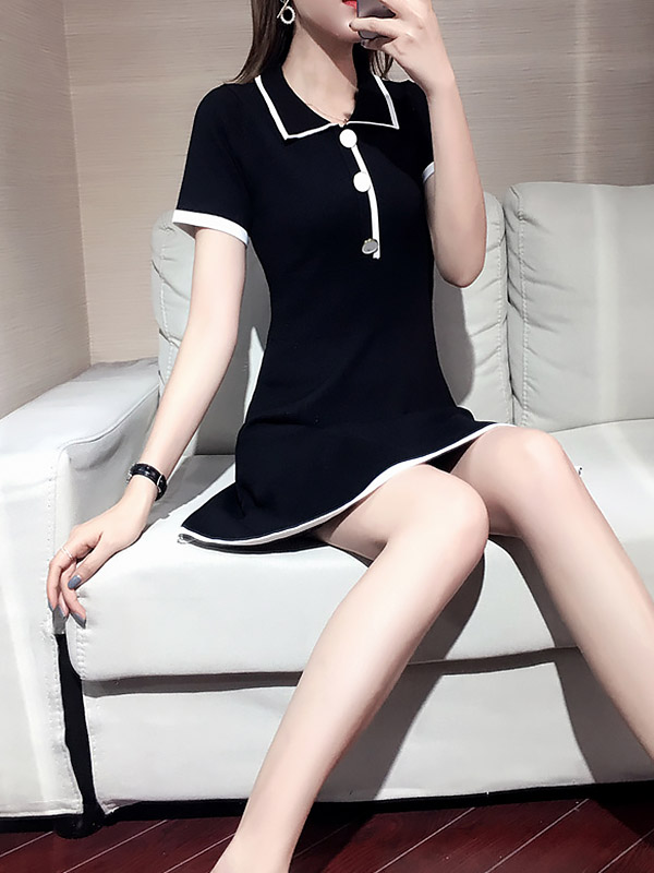 Black Color Block Polo Knit Dress