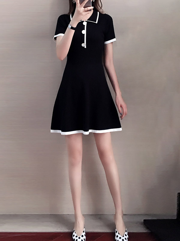 Black Color Block Polo Knit Dress