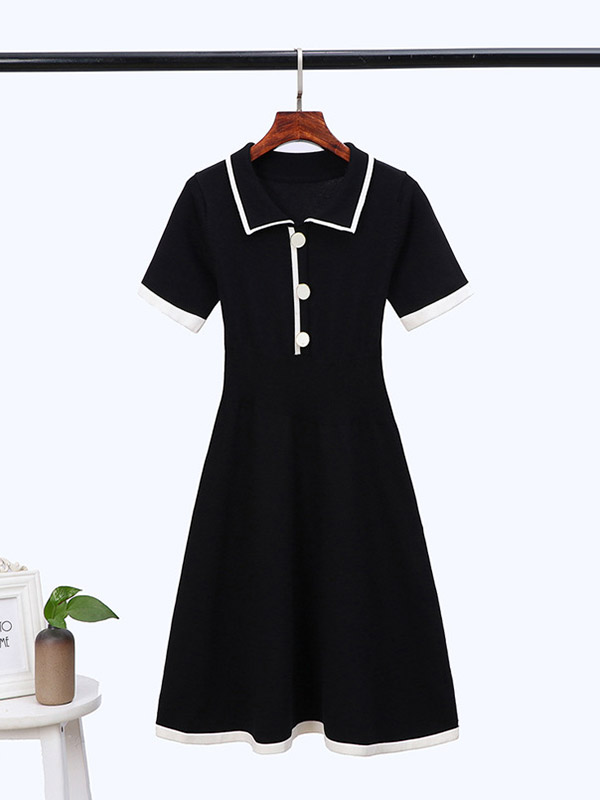 Black Color Block Polo Knit Dress