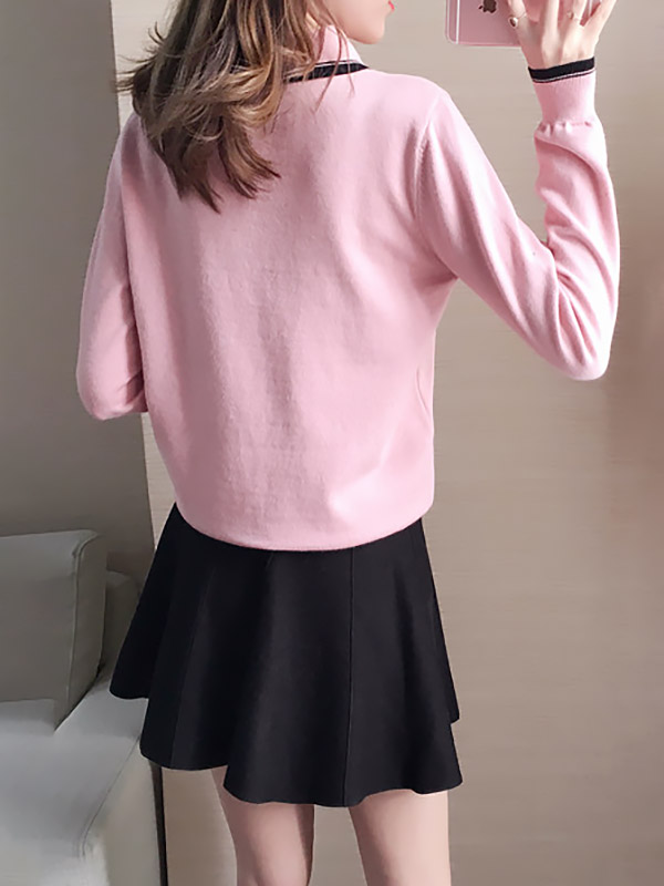 Pink Knit Long Sleeve Polo Top with Skater Skirt