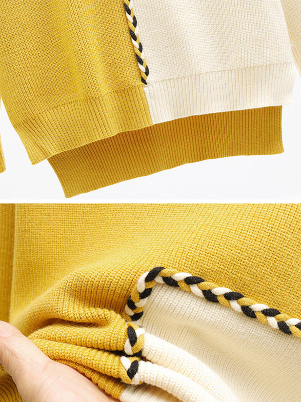 Color Block Knit Top in White & Yellow with Pencil Skirt