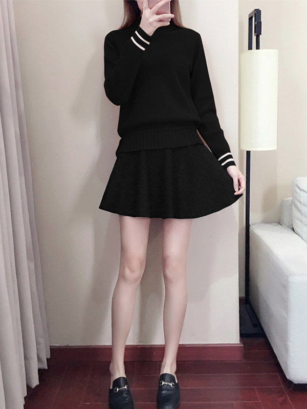 Black Knit Top with Black Skater Skirt