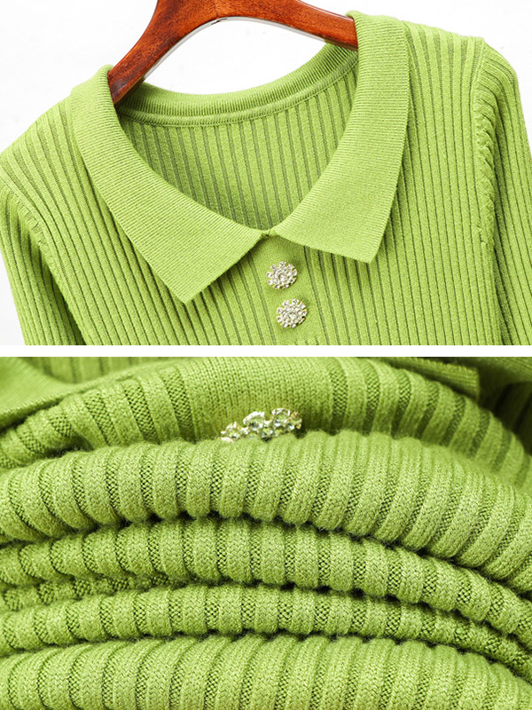 Green Ribbed Polo Knitted Dress