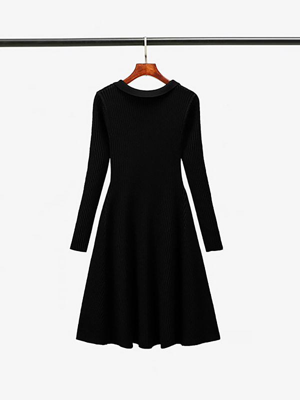 Black Ribbed Polo Knitted Dress