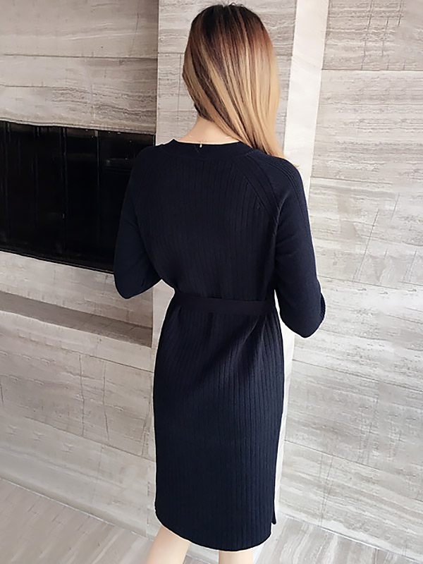 Black Crew Neck Midi Dress with Side Split