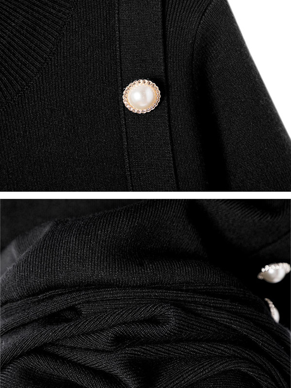 Black Stand Collar Knitted Skater Dress