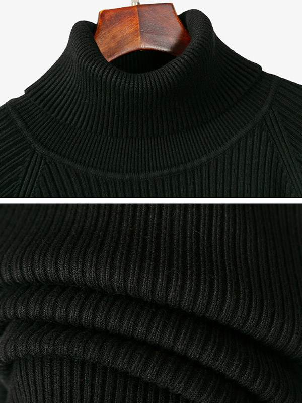 Black Roll Neck Ribbed Shift Knitted Dress